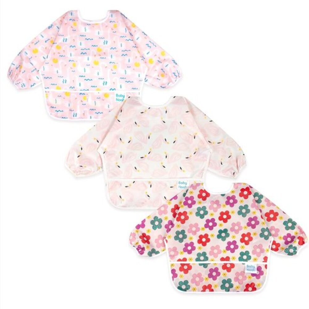 3 Pcs Long Sleeved Bib Set|Baby Waterproof Bibs‎ with Pocket Bundle|Toddler Bib